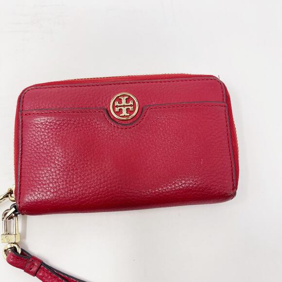 Tory Burch Red Robinson Clutch Wallet Saffiano Leather Full Zip Around Pocket - Picture 3 of 12
